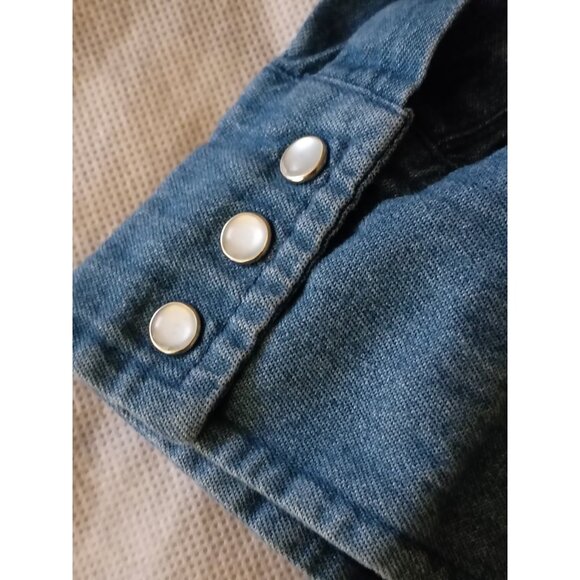 Vtg PLAINS Western Wear Denim Pearl Snap Aztec Shirt Men’s Large Cowboy Western - Picture 8 of 8